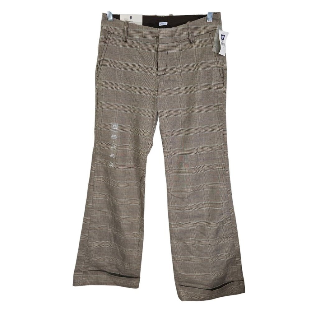 Gap Stretch Ultra Low Fit Cuffed Hem Plaid Straight Leg Trouser Size 6 NWT
